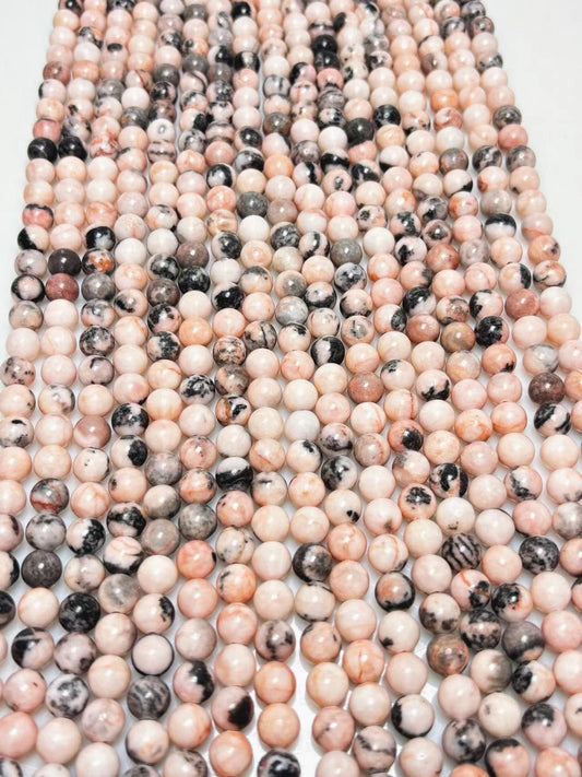 8mm Pink zebra stone beads strand