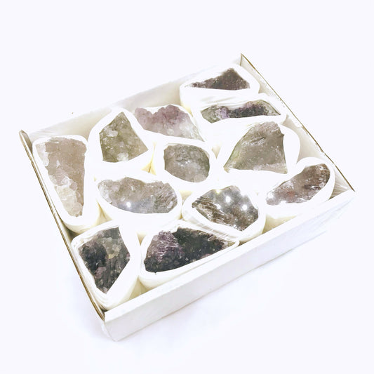 Amethyst clusters raw stone box